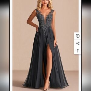 Elegant Gray Evening Gown Chiffon
